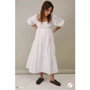 Faithful the Brand White Kiona Tiered Cotton Poplin Midi Dress